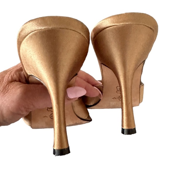 JOEY ALESANDRA GOLDTONE SATIN BOW aDETAIL SLIPON HEEL SUMMER SANDALS 9 - Picture 6 of 11